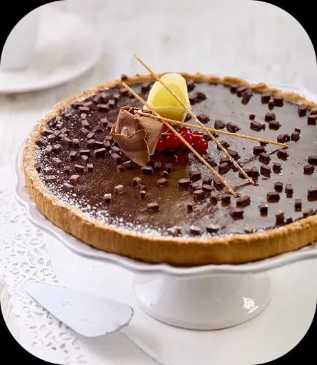 Chocolate tart decorated with red berries