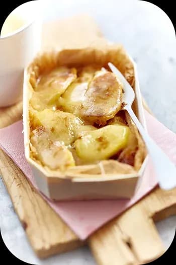 Tartiflette baked in a paper tray